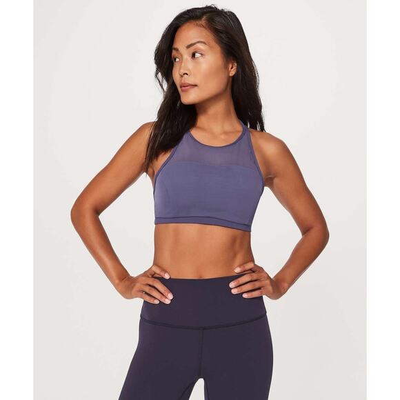 Lululemon Get Set Bra High Neck Mesh Strappy Back Athletic Top Purple Size 10 - Picture 1 of 5